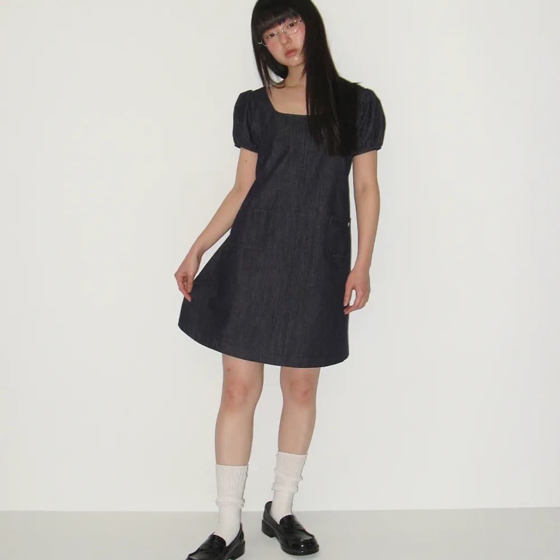 론론 논페이드 포켓 데님 원피스 상품이미지2