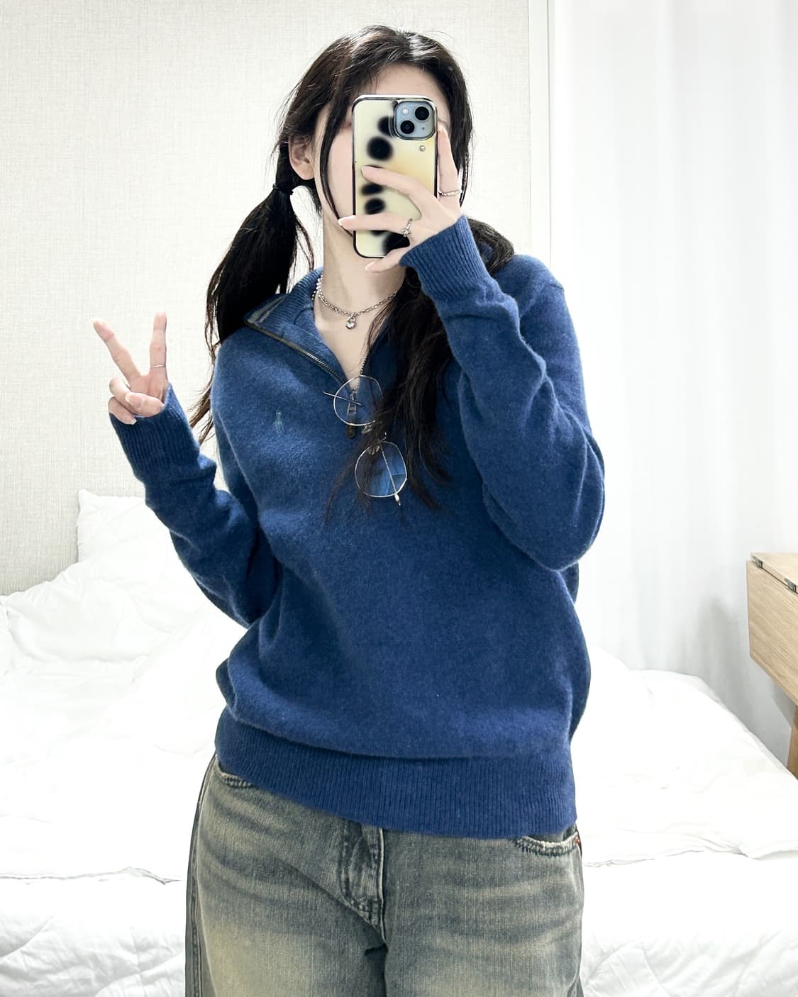 폴로 블루 캐시혼방 반집업 니트 상품이미지5