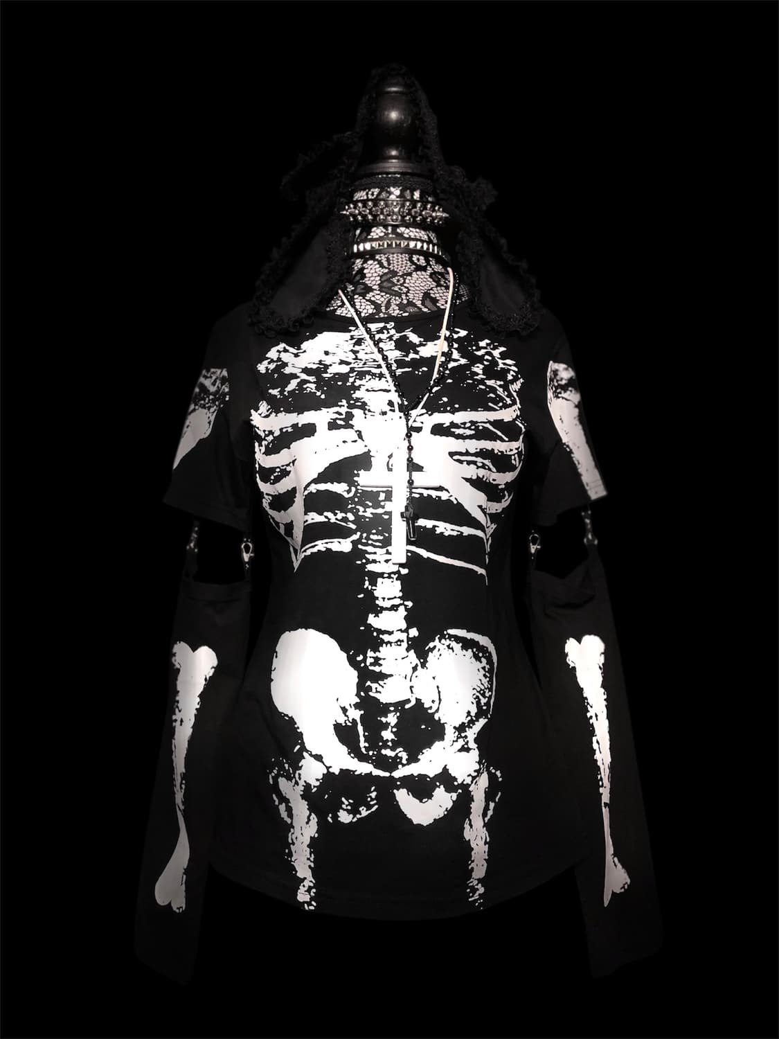 ACDC RAG 펑크 해골 뼈 프린팅 체인 암워머 롱슬리브 상품이미지1