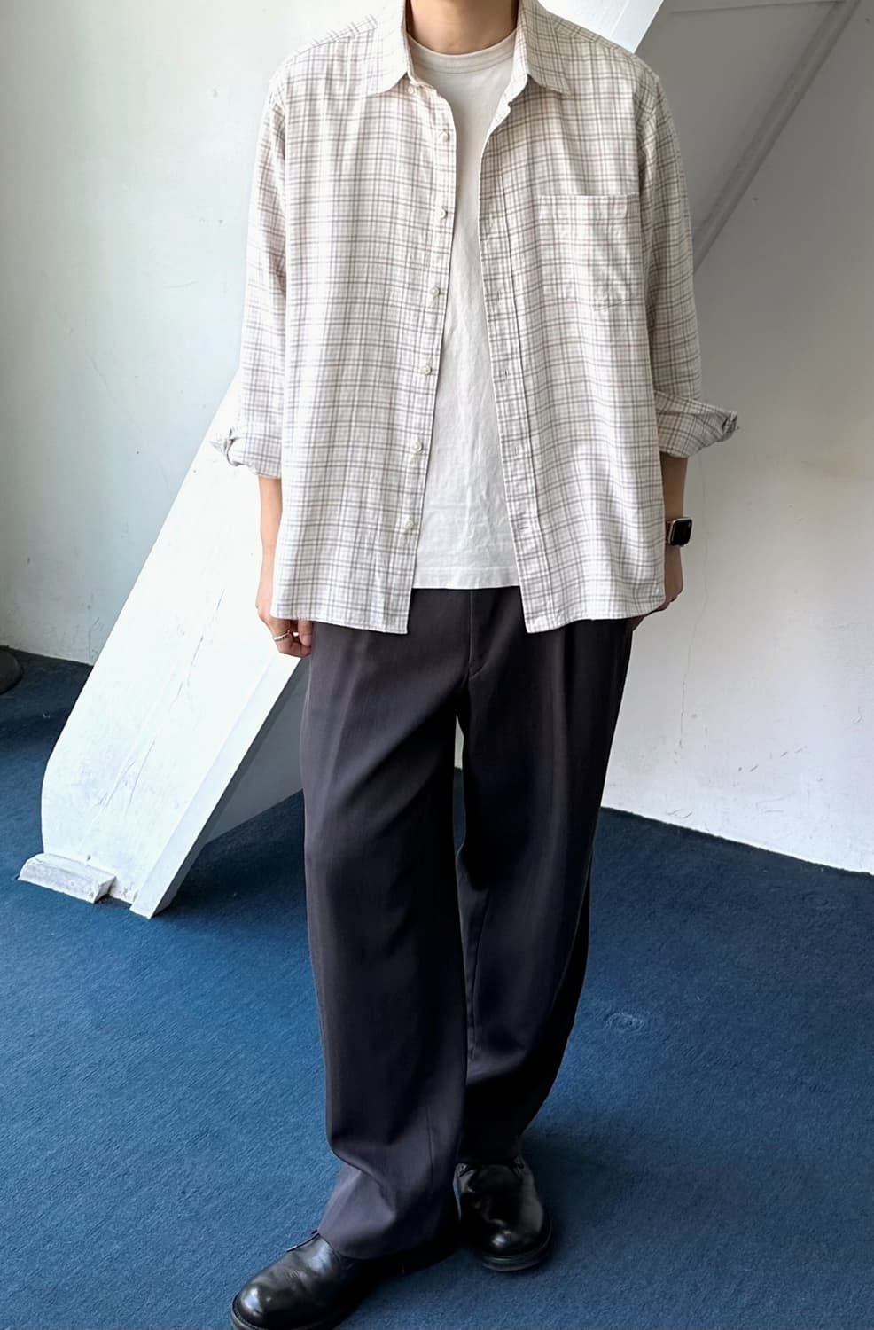 Brushed cotton nel check B/D shirt 상품이미지4
