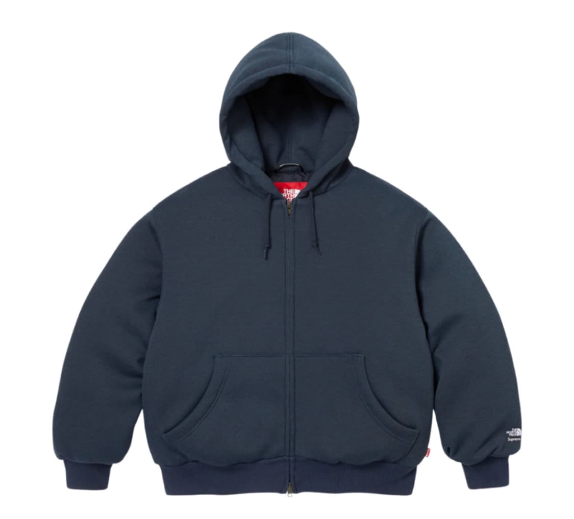 당일배송) L 슈프림 노스페이스 다운 집업 후드 스웨트셔츠 네이비 - 2 상품이미지1