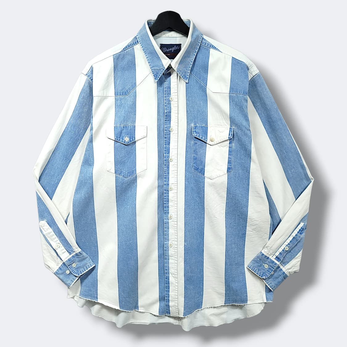 [L] 랭글러 화이트&블루 스트라이프 웨스턴  긴팔셔츠 상품이미지1