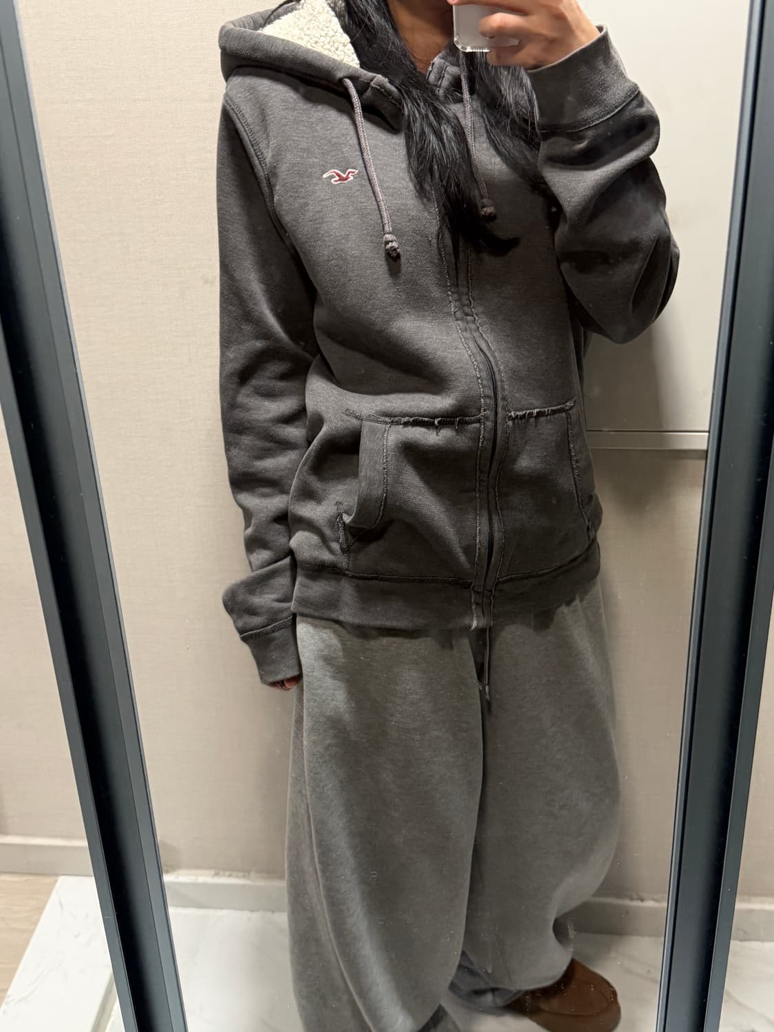 홀리스터 그레이 양털 후드집업 L 상품이미지1