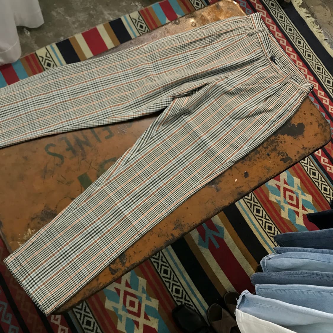 오베이 베이지 체크 원턱 코튼 팬츠 허리 24 25 사이즈 상품이미지3