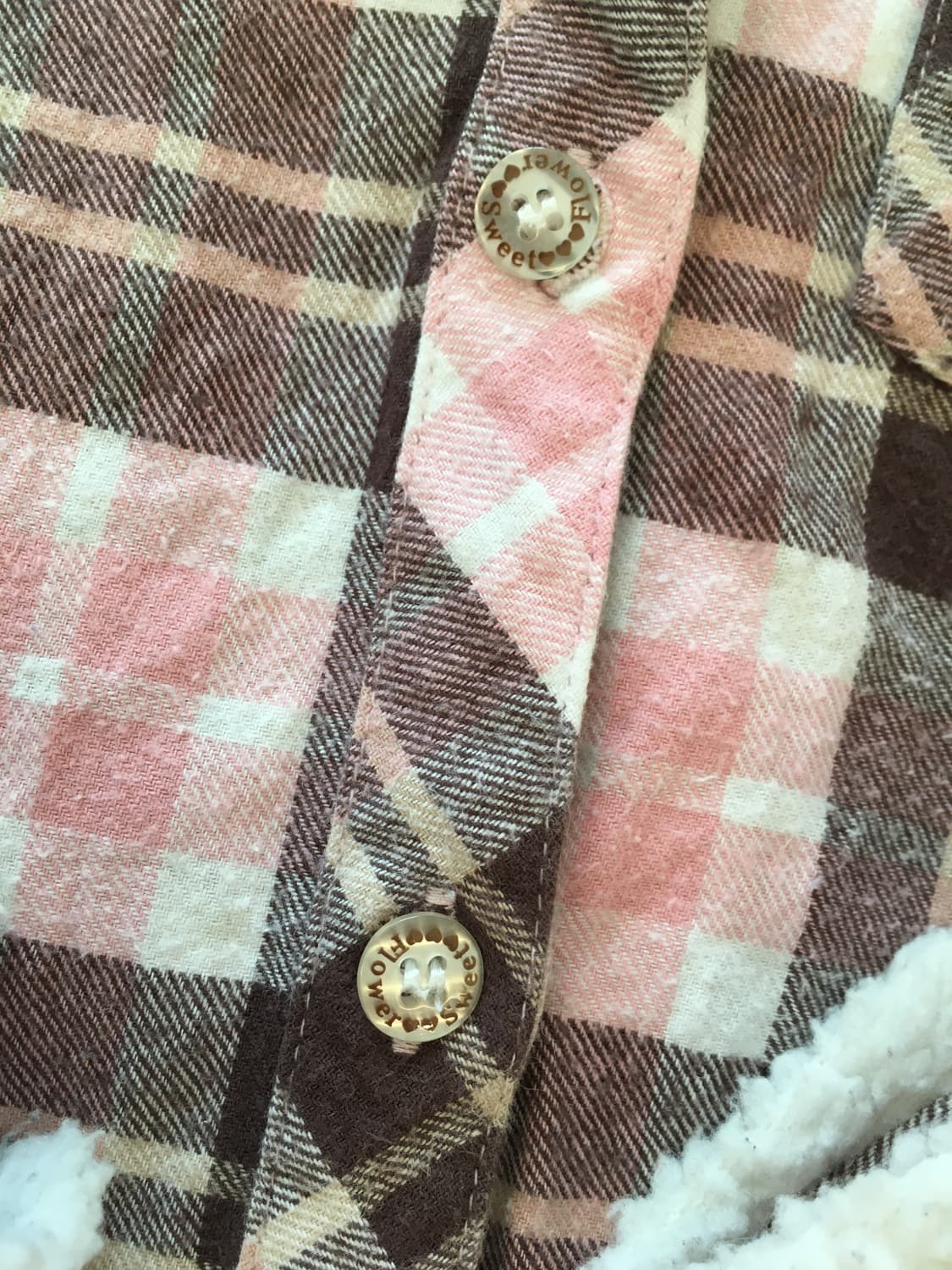 딸기초코 깅엄체크 퍼 셔츠 라떼갸루 모리걸 상품이미지6