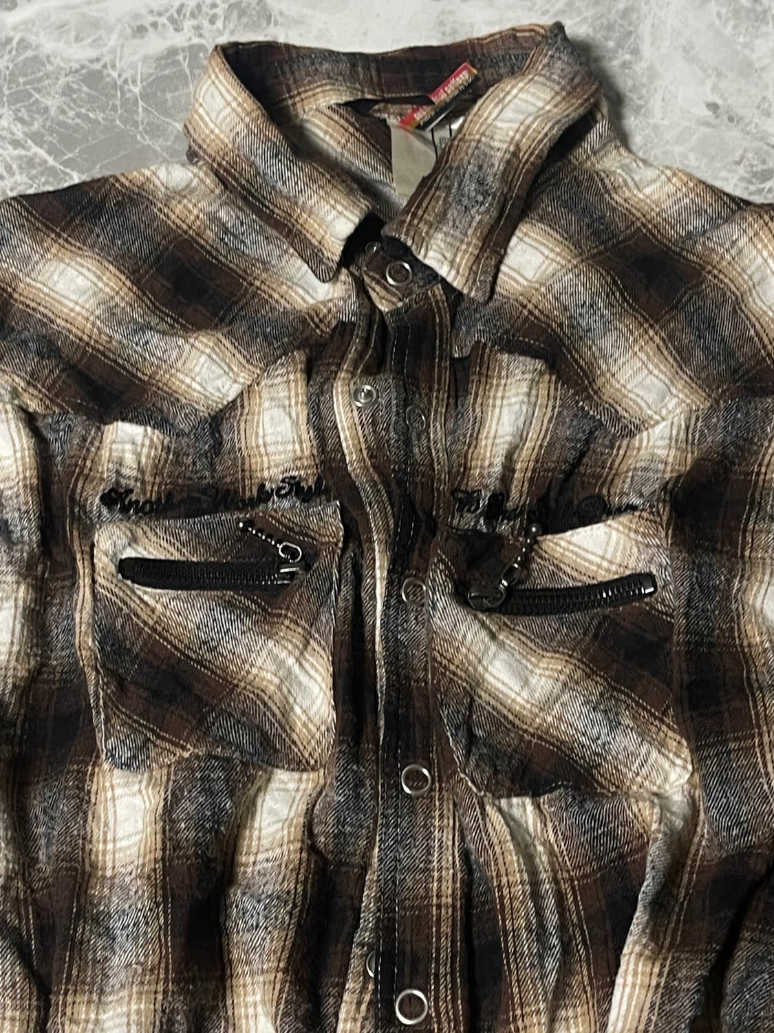 (B one soul)y2k patchwork check shirts 상품이미지4