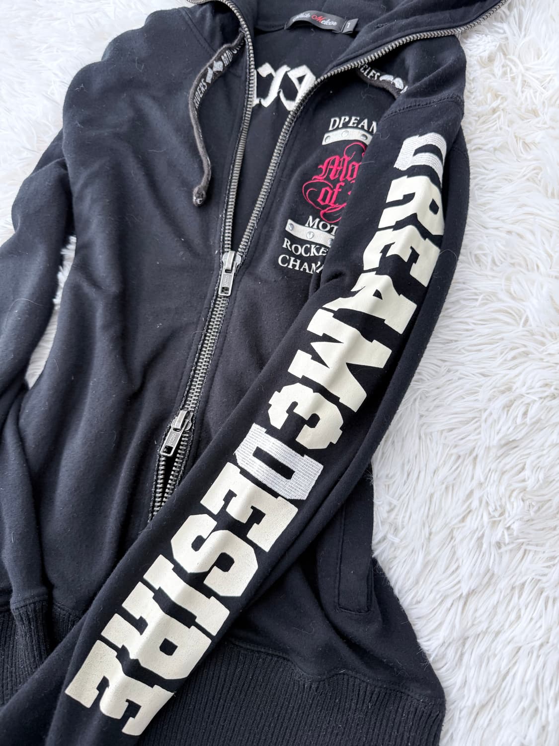 Y2K 펑크 레터링 스터드 투웨이 후드 집업 상품이미지4