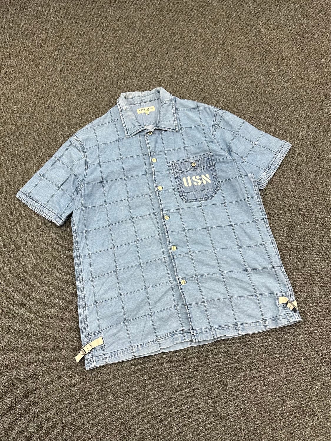 XL)Avirex vintage USN 로고 샴브레이 반팔셔츠 상품이미지1