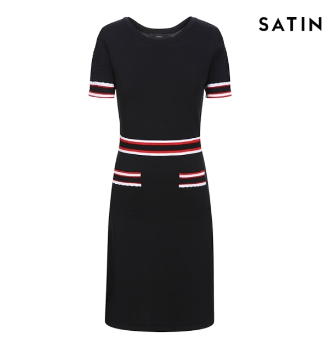 SATIN 배색반팔 20ss 니트원피스 55 블랙 상품이미지1