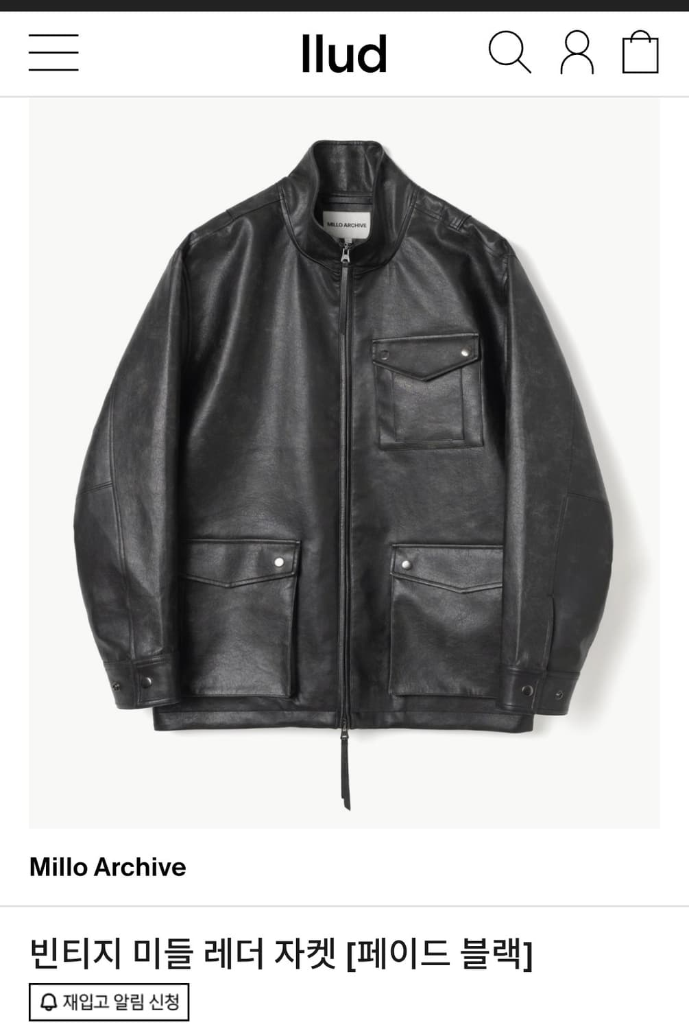 Millo Archive 미들 레더 자켓 블랙 상품이미지1