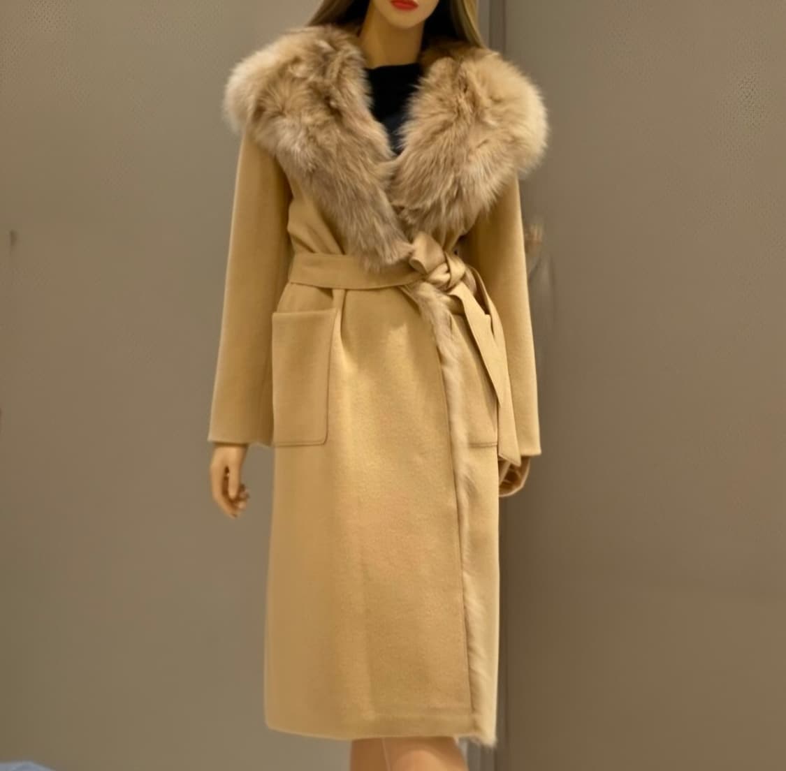 [55]에고이스트 모직 폭스퍼 롱 후드 코트 상품이미지1