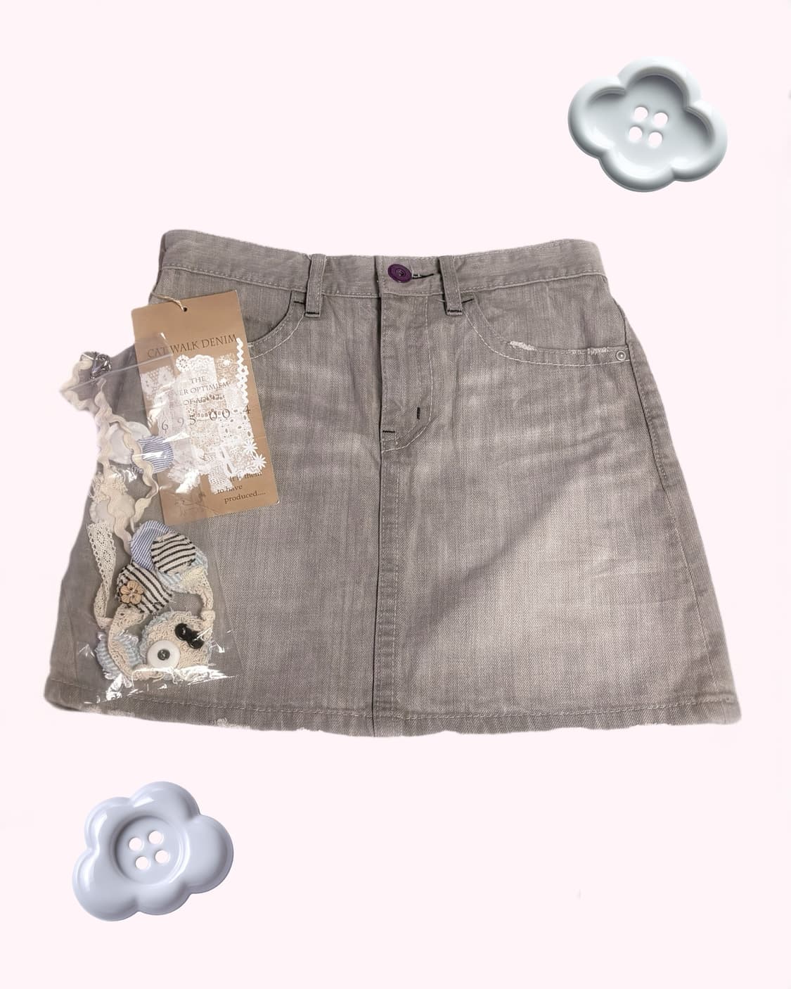 일본 패치 벨트 키링 포인트 데님 뒷 패치 디테일 스커트  상품이미지1