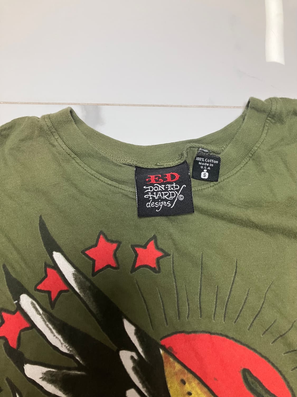 Y2K 에드 하디 빈티지 밀리터리 그린 타투 티셔츠 남S 여M 상품이미지2