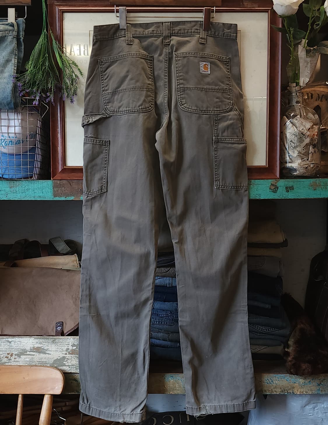 칼하트 워크팬츠 릴렉스드 핏 캔버스 팬츠 모스 그린 33x34 상품이미지2