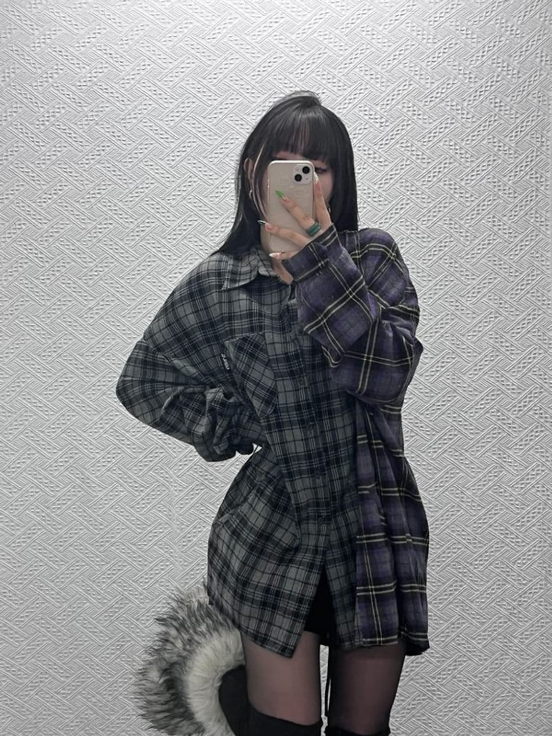 아조바이아조 유니크 스트릿 펑크 언발 체크 셔츠 115 C08965 상품이미지1