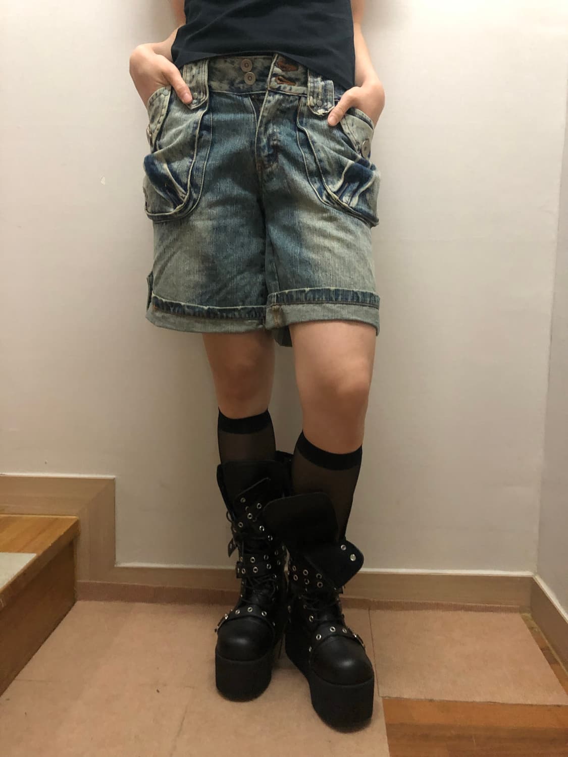빈티지 데님 워싱 버뮤다 팬츠 상품이미지4