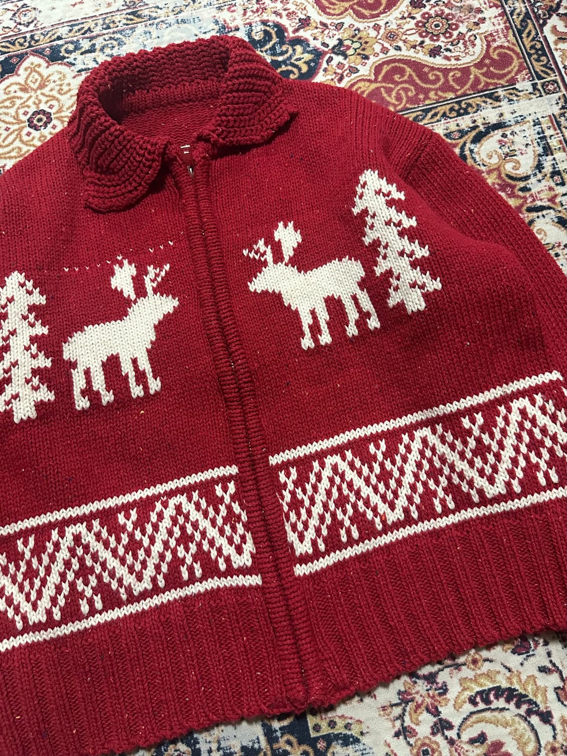 레드 노르딕 크롭 니트집업 상품이미지2