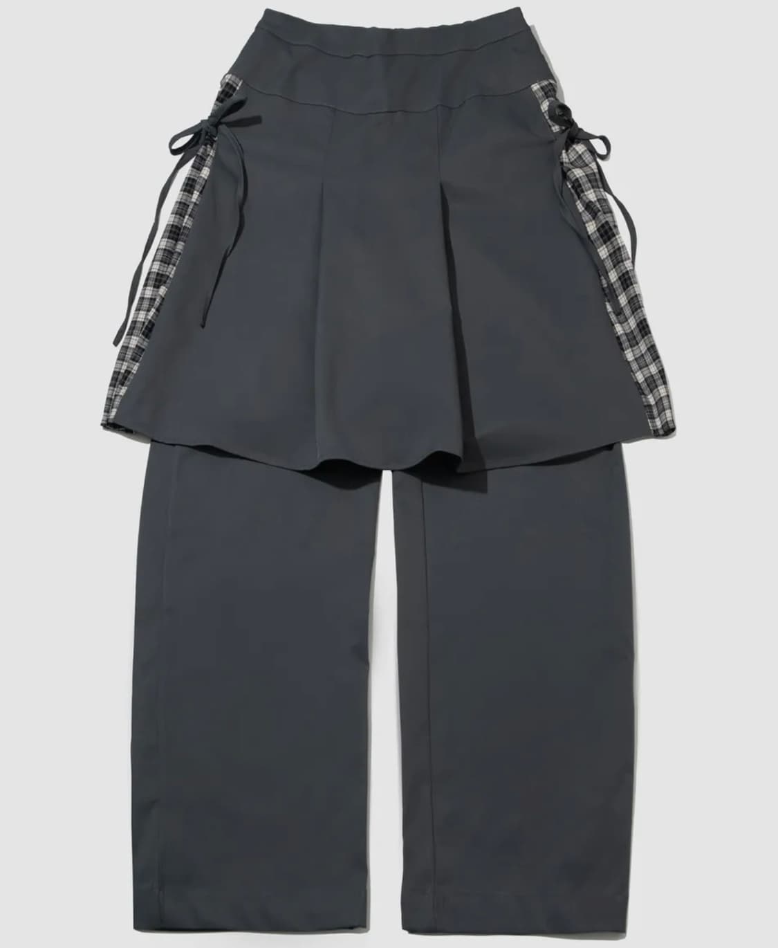 썸플레이스 체크배색 미디스커트 레이어드 치마바지 차콜 상품이미지2