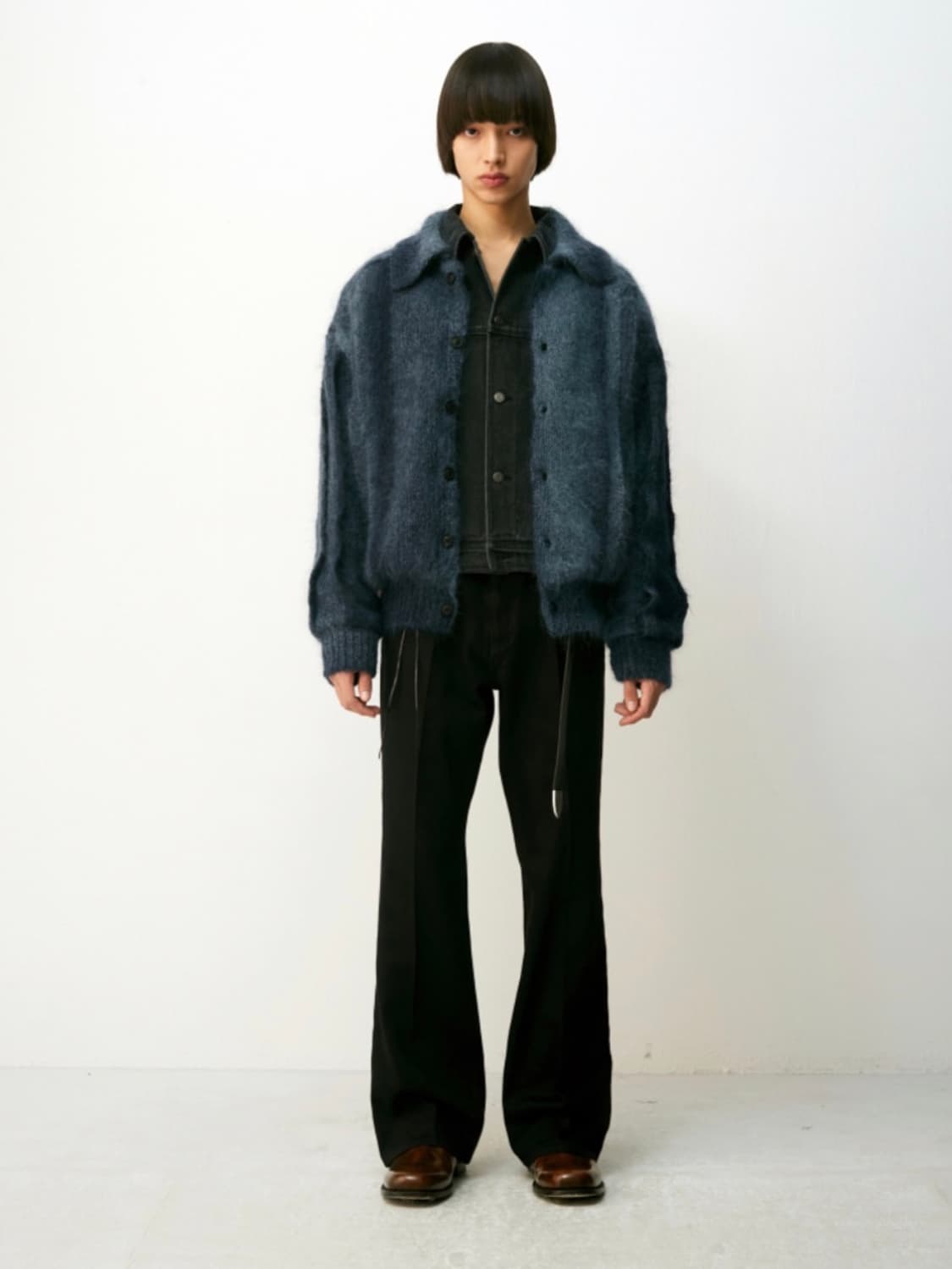 COOR 쿠어 그라데이션 모헤어 핀턱 카라 가디건 블루 M 상품이미지4