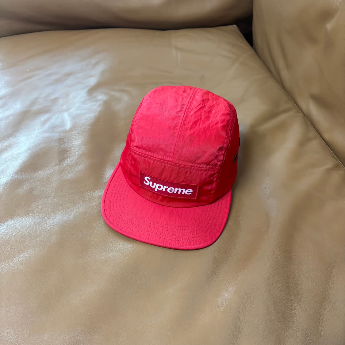 슈프림 캠프캡 모자 박스로고 워시드 나일론 레드 상품이미지1