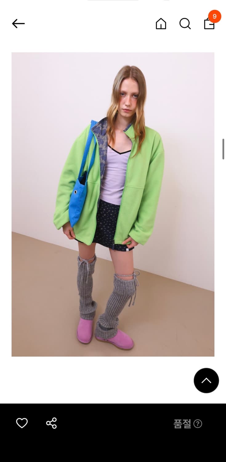 포에브 플라워체크 리버시블 후리스 자켓 - 그린블루 상품이미지6