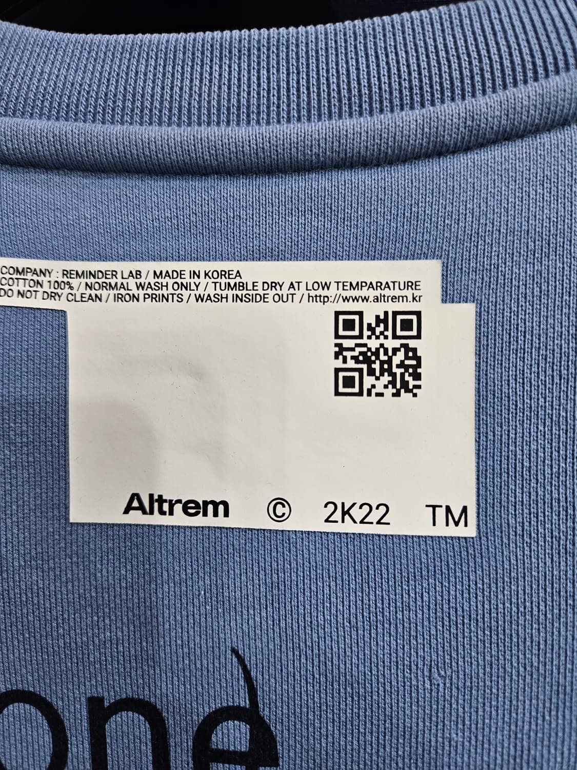 Altrem 알트램 다운블루 남성 오버핏 100~105 맨투맨  상품이미지3