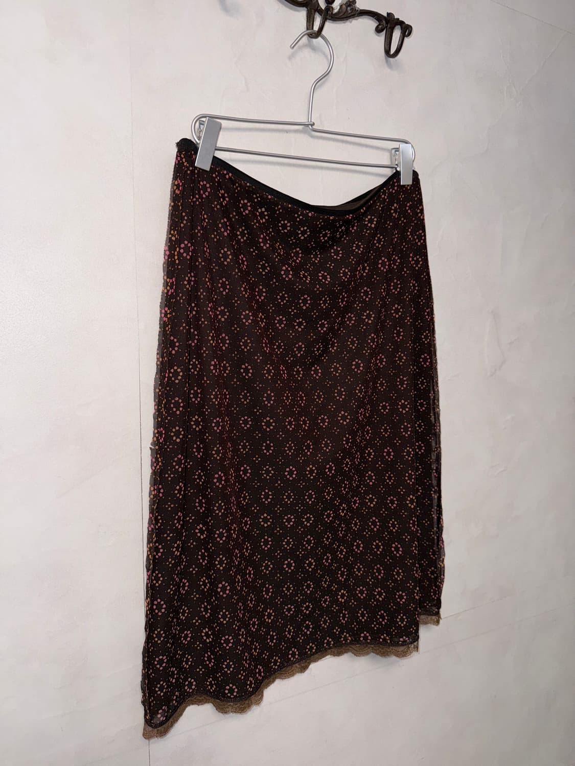 Pink brown bohemian flower midi skirt 상품이미지2