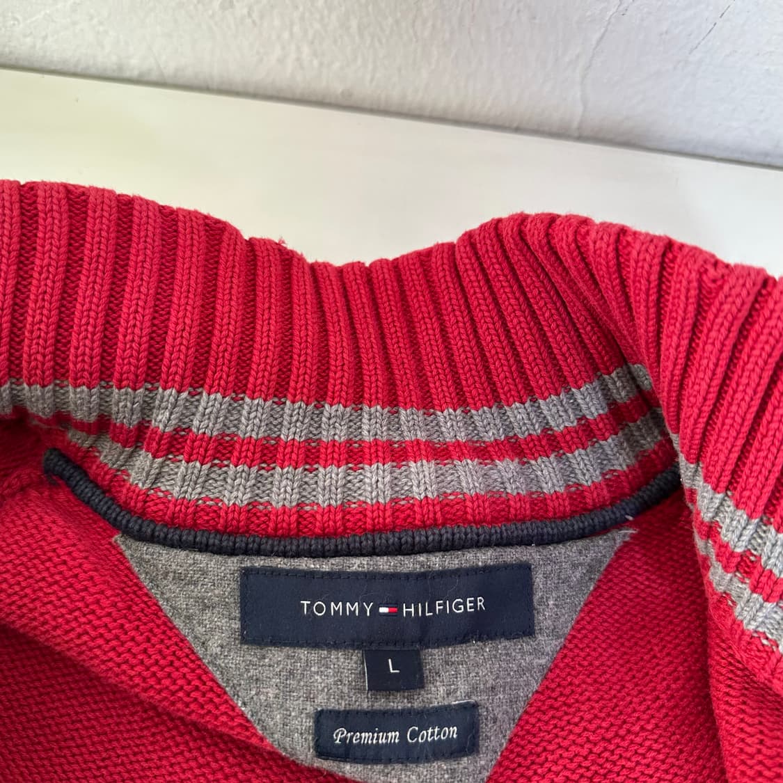 95-100 타미힐피거 레드 기본로고 면니트집업 상품이미지4