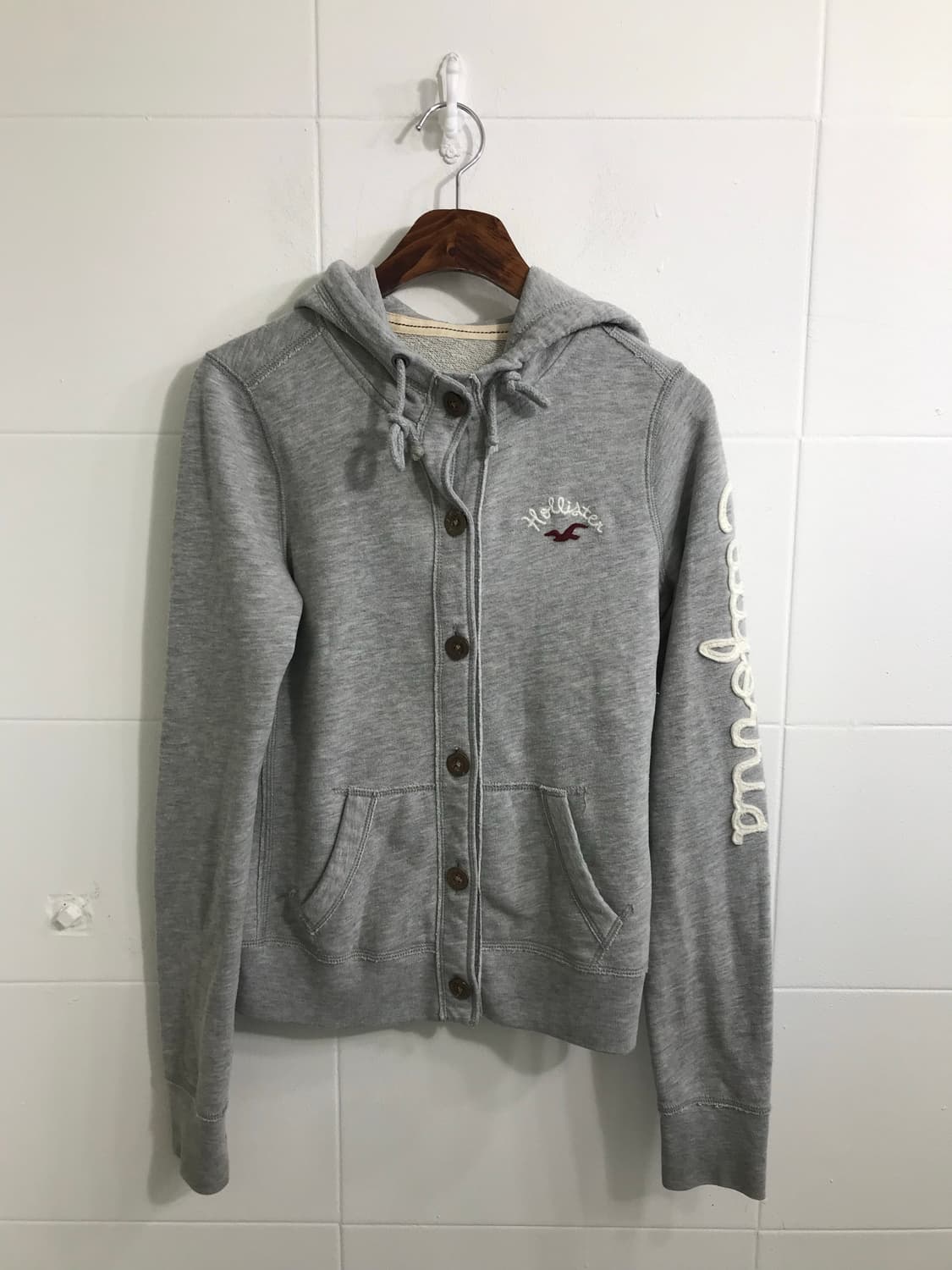 홀리스터 슬림핏 딱붙 버튼업 후드집업 라이트 그레이 상품이미지3