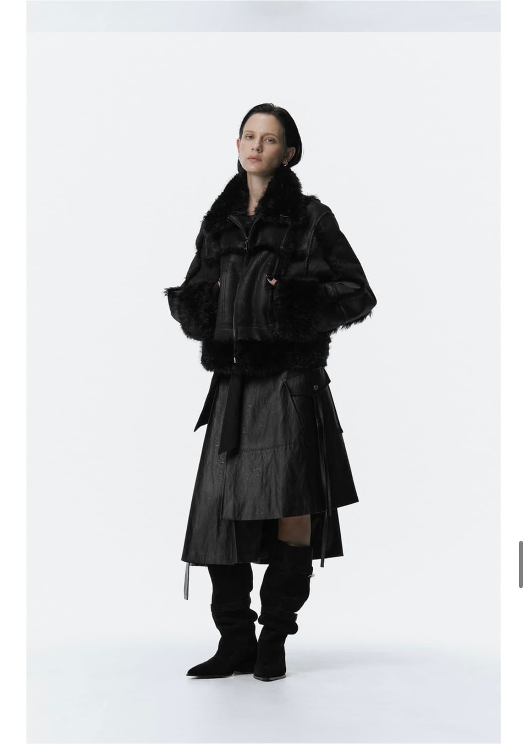 트리밍버드 플리티드 레더 랩스커트 상품이미지2