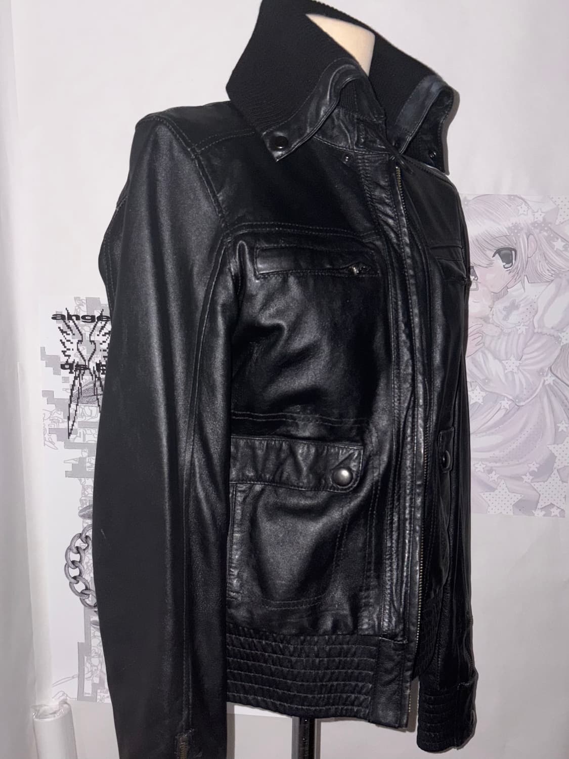 Black Leather Moto Jacket 상품이미지2