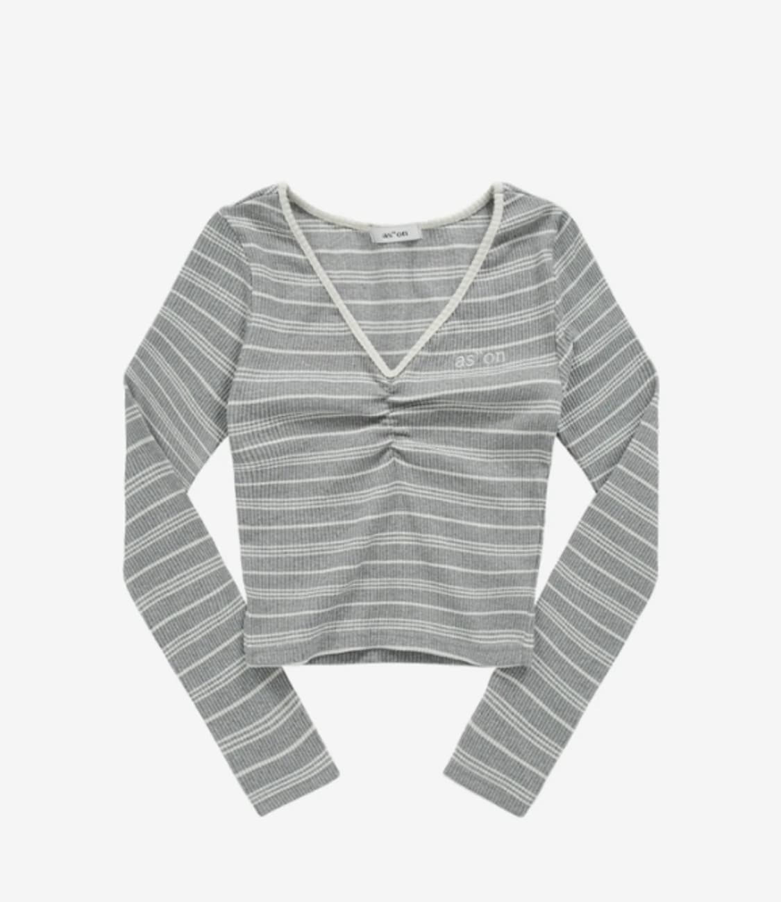 BUMBLE STRIPE SHIRRING TEE / GRAY 상품이미지1