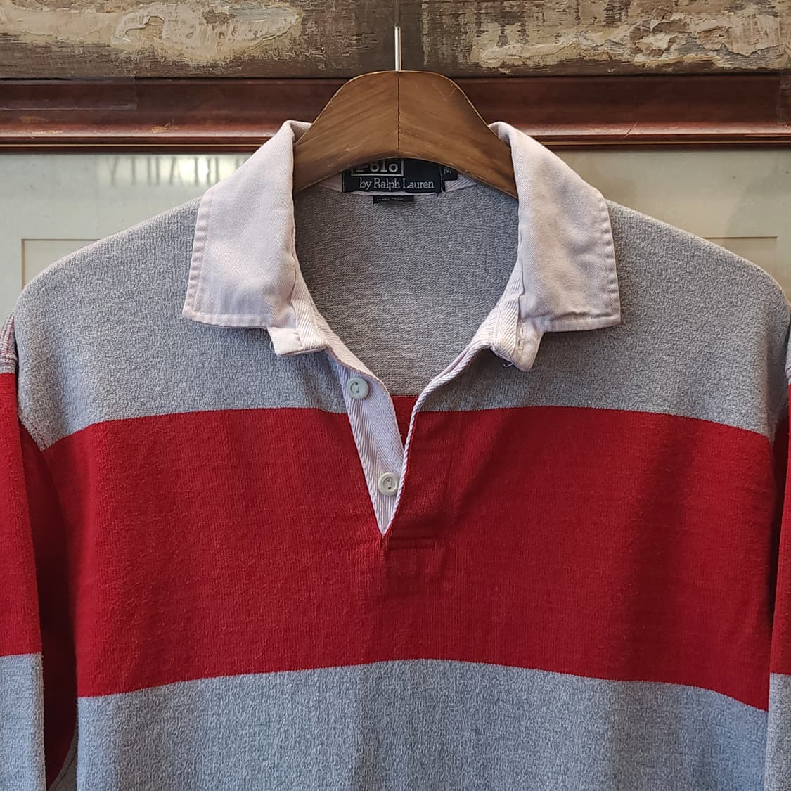 90s 폴로 럭비 카라티 헤비코튼 usa 메이드 빅 스트라이프 m 상품이미지3