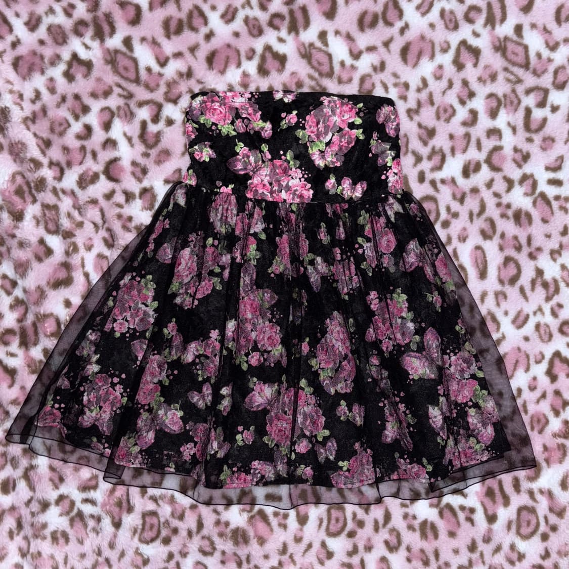 MA*RS 슈가글로즈 튜브 탑 원피스 플로럴 아게하 블랙 핑크 상품이미지2