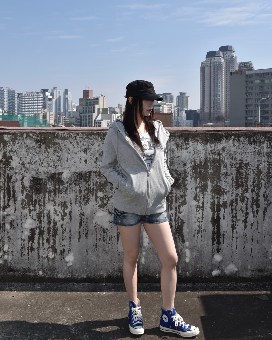 y2k 그런지 블랙 라인 그레이 후드 집업 상품이미지6