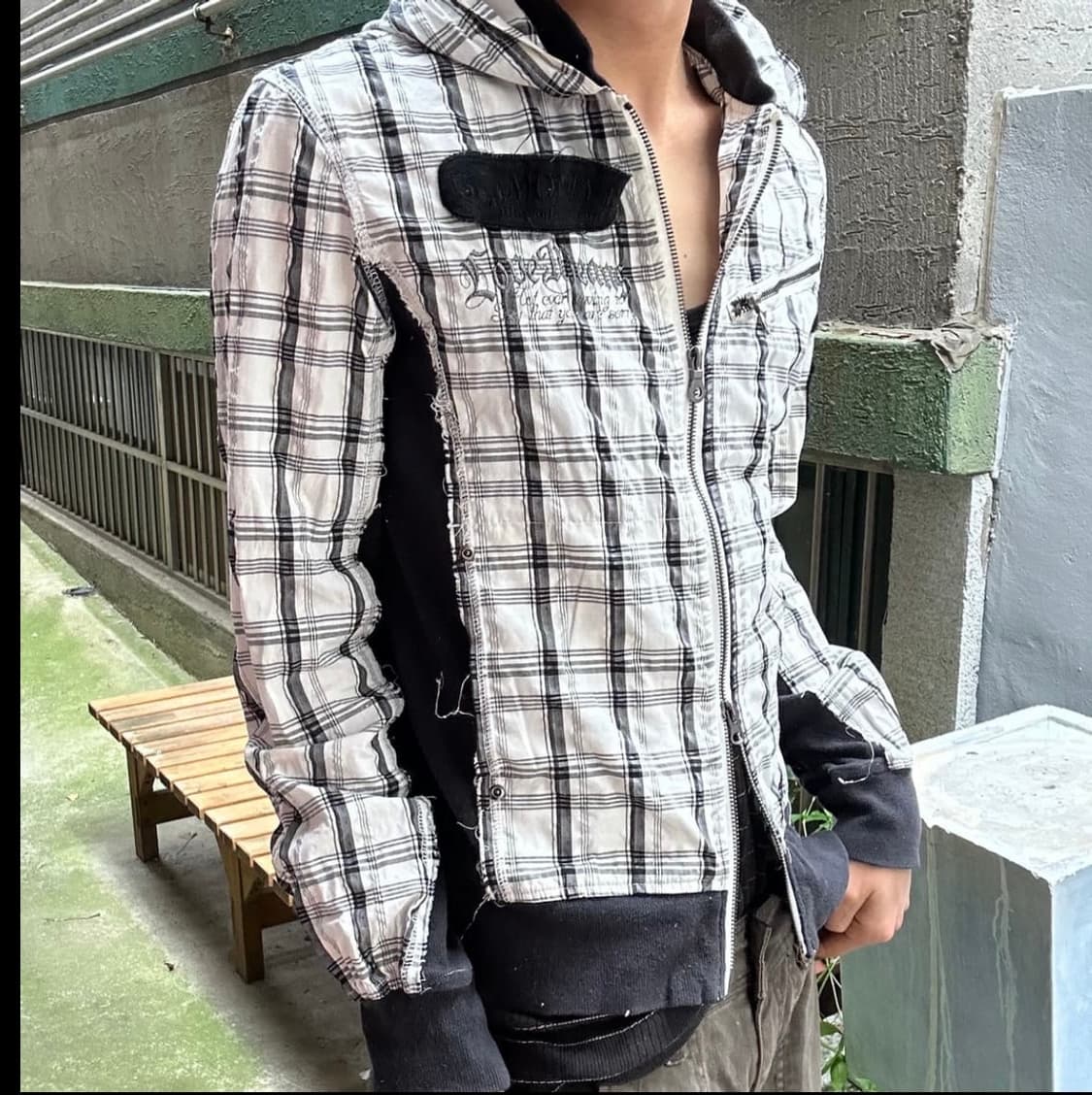 유일매물 일본빈티니 펑크 레터링 체크 후드 집업 자켓 상품이미지4