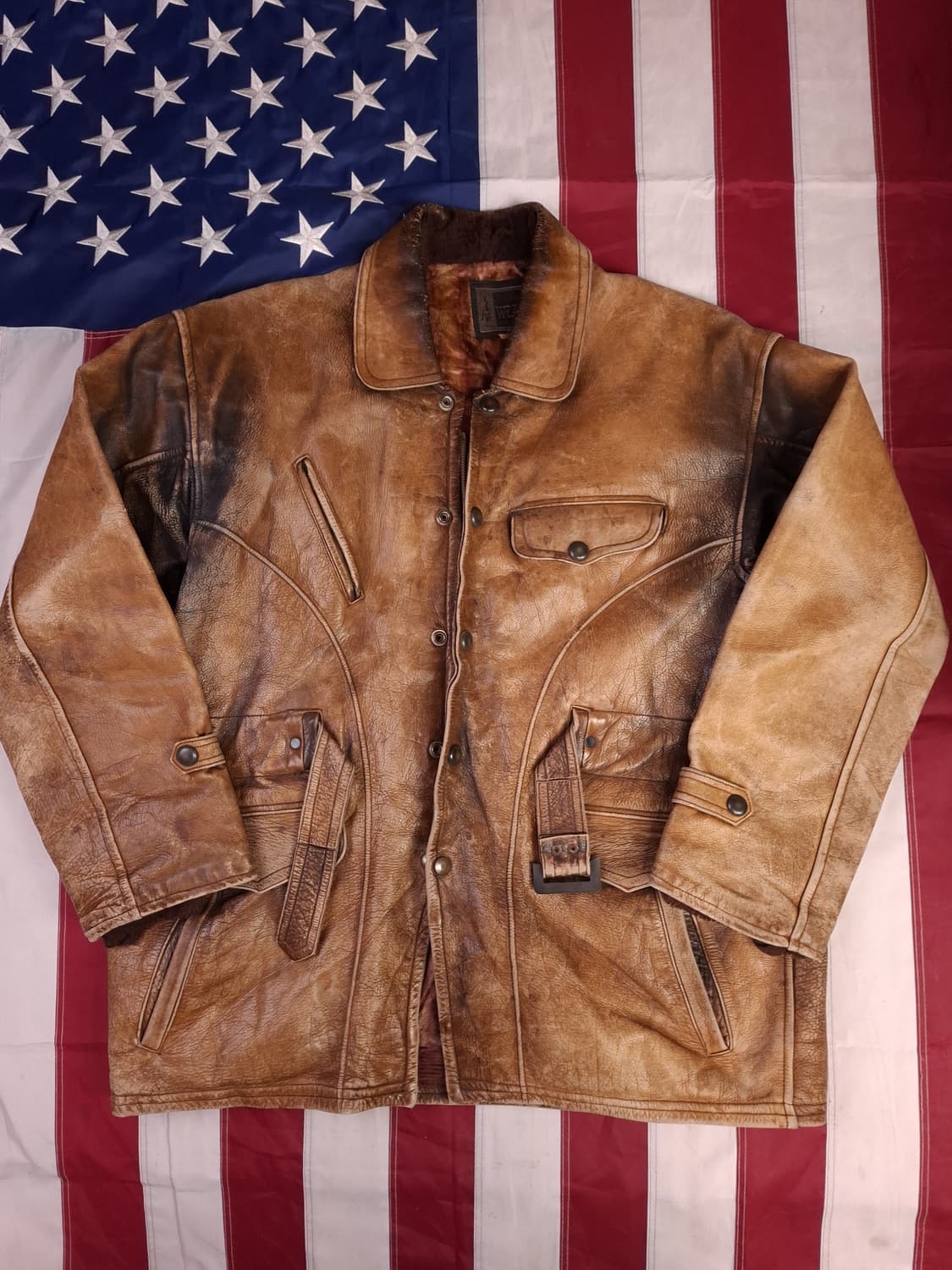 80's 일본판 빈티지 리얼레더 벨티드 자켓 상품이미지1