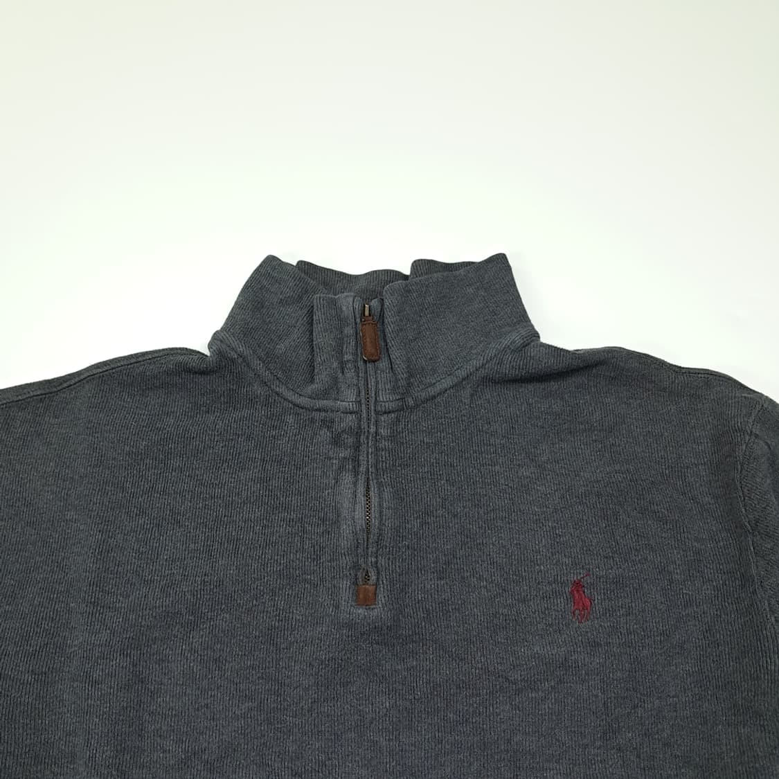 CL325 XL 폴로 00s 코튼 가죽풀러 차콜그레이 하프집업 니트 상품이미지2