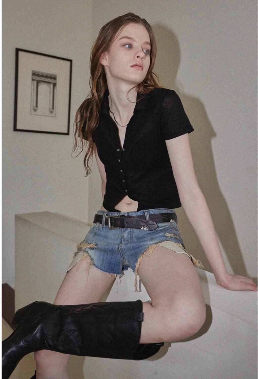 보헤미안서울 소프트 하프슬리브 셔츠 블랙 상품이미지1