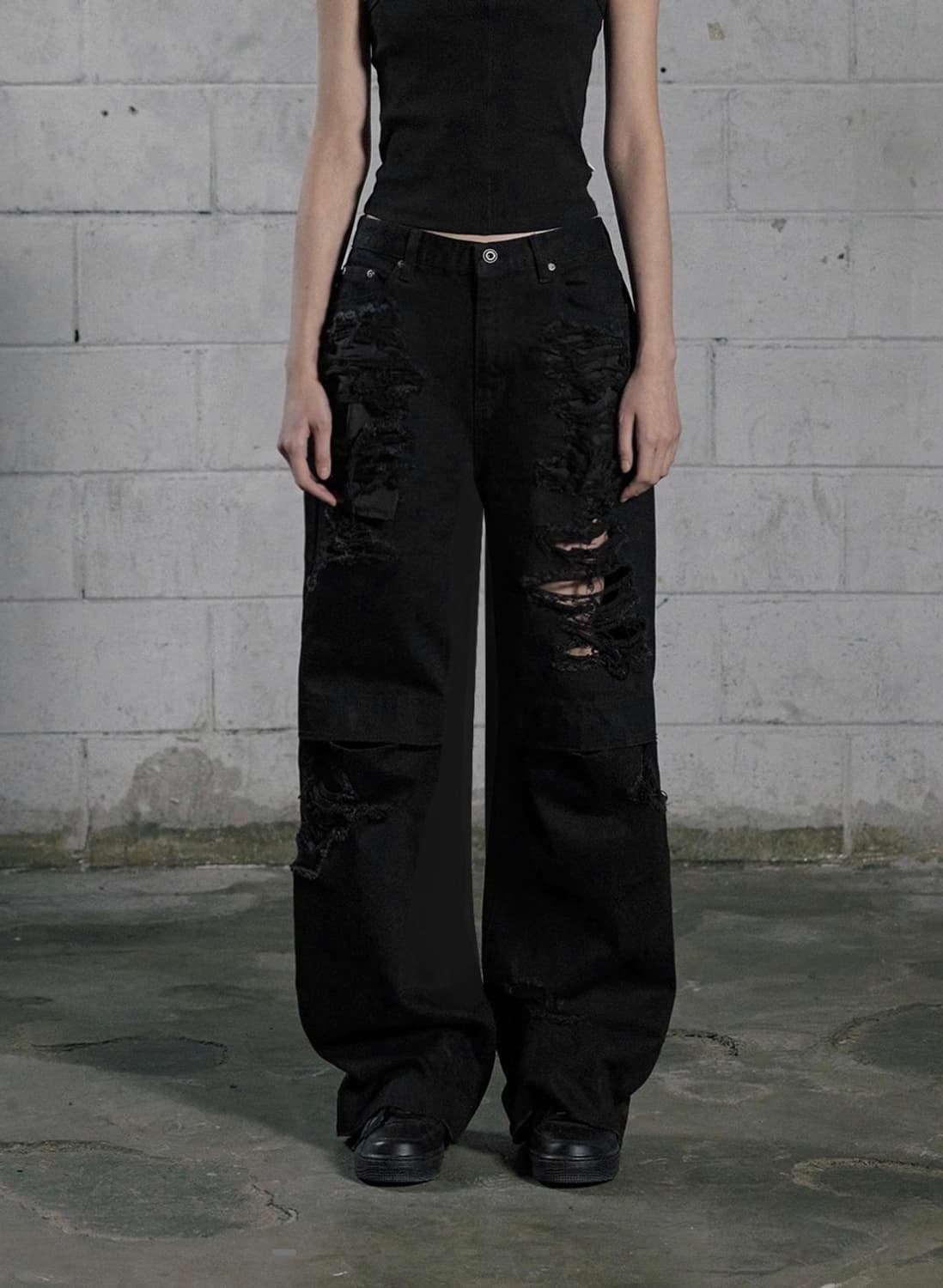 보헤미안서울 KNEE OPEN RIPPED WIDE JEANS M사이즈 상품이미지1