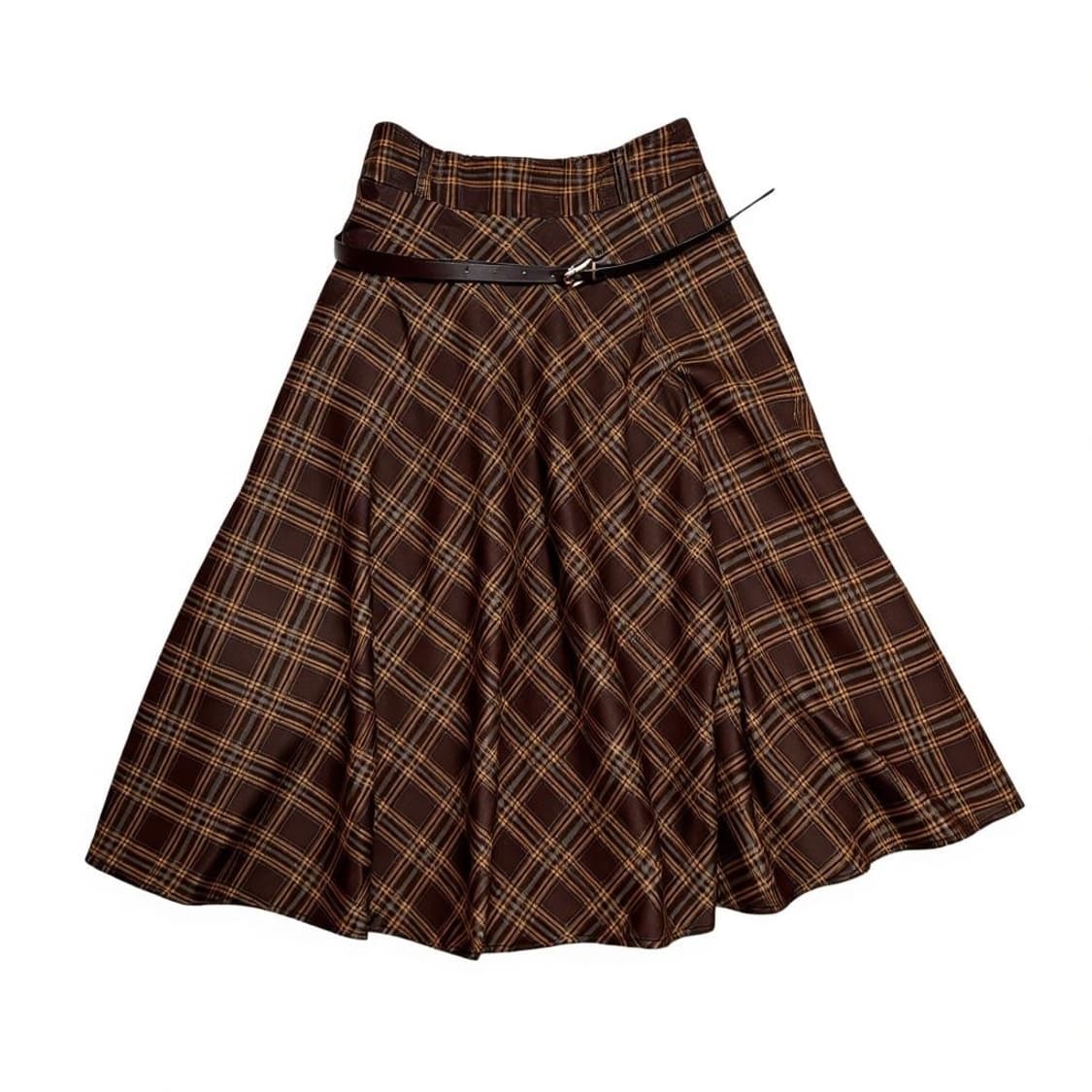 빈티지 브라운 체크 롱스커트 치마 (+벨트) 상품이미지2