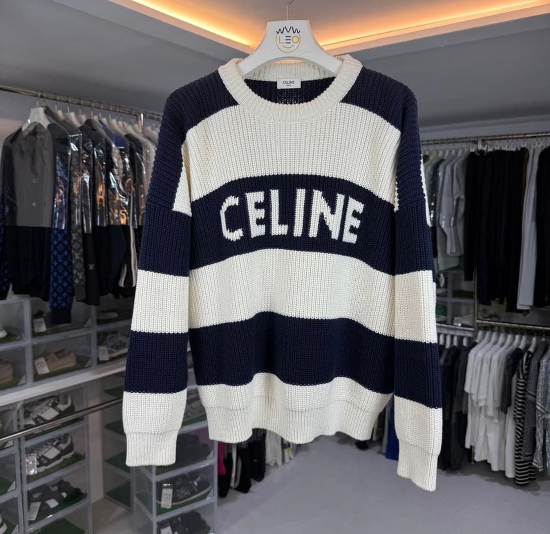 [리오브전포점] 셀린느 스트라이프 리브드 울 로고 니트 상품이미지1