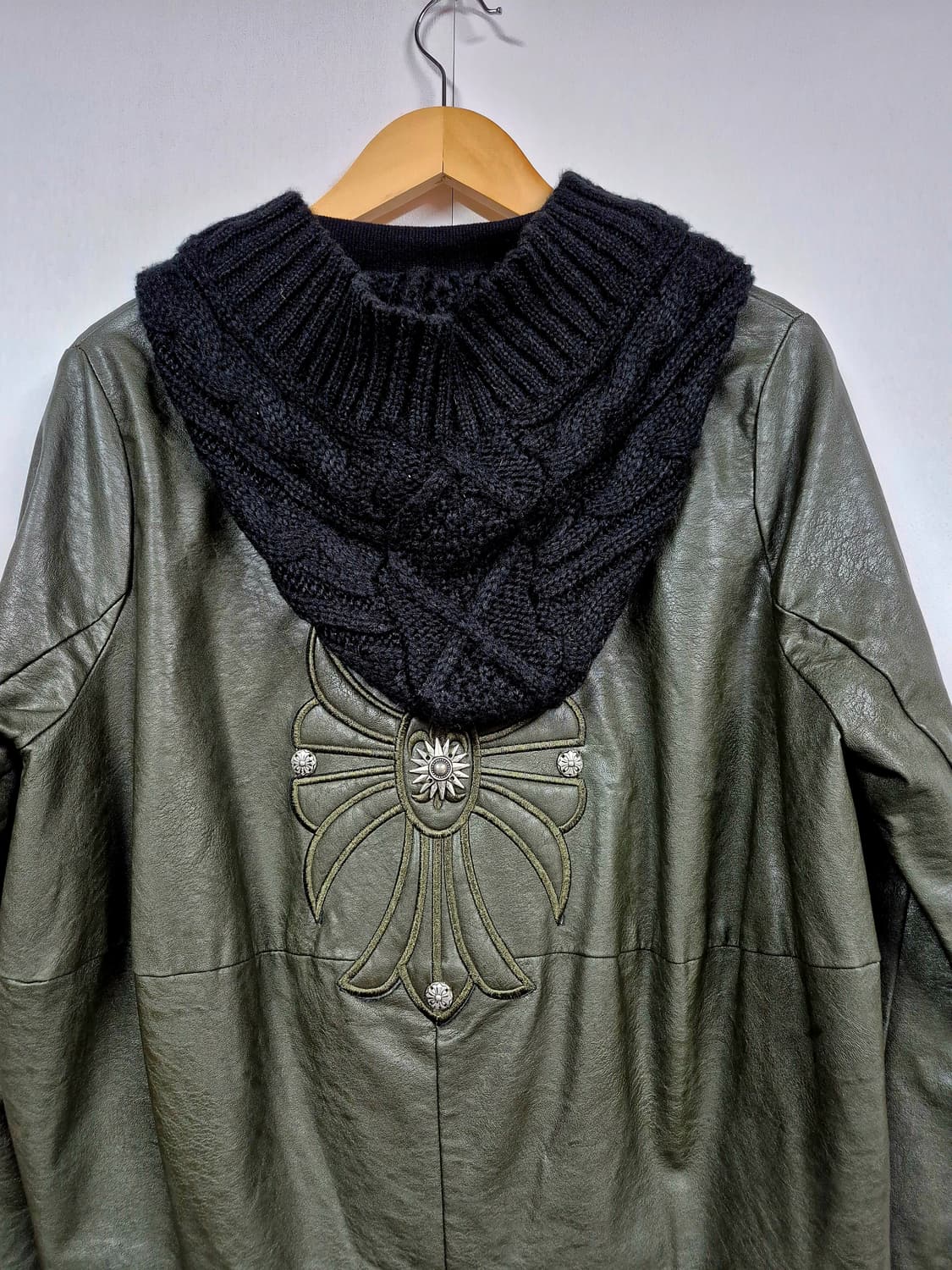 공용 크롬장식 니트후드 춘추  가죽자켓 상품이미지4