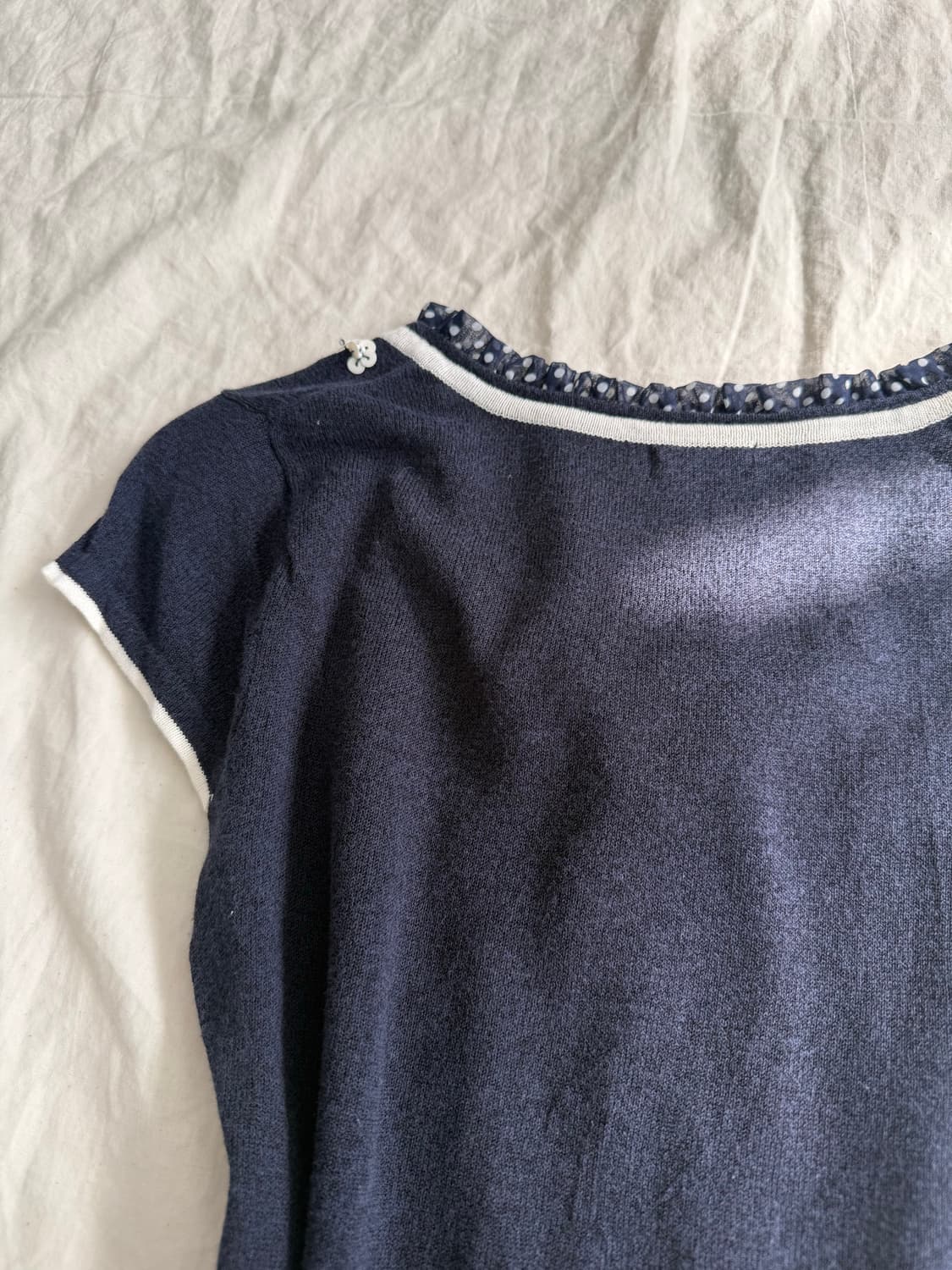 네이비 긱시크 러블리 공겜여주 반팔 블라우스탑 상품이미지5