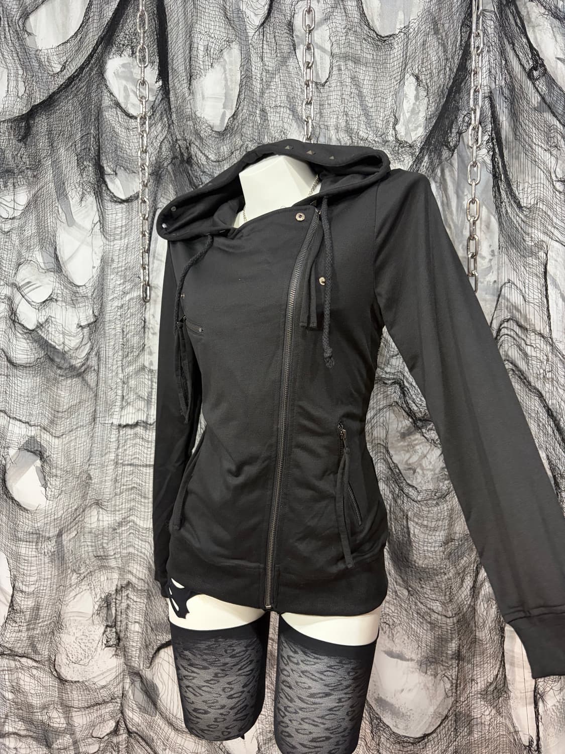 Gothic high neck skull cubic hoodie zip  상품이미지6