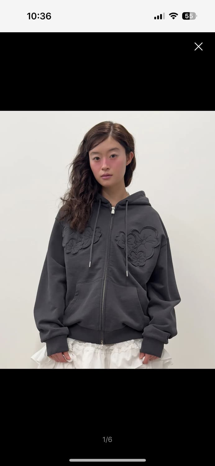 타입서비스 Flower Appliqué Zip Hoodie [Charco 상품이미지1
