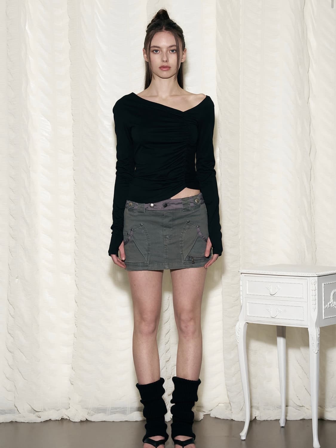 플리즈노팔로우 Camilla Pocket Mini Skirt 카키색 상품이미지1