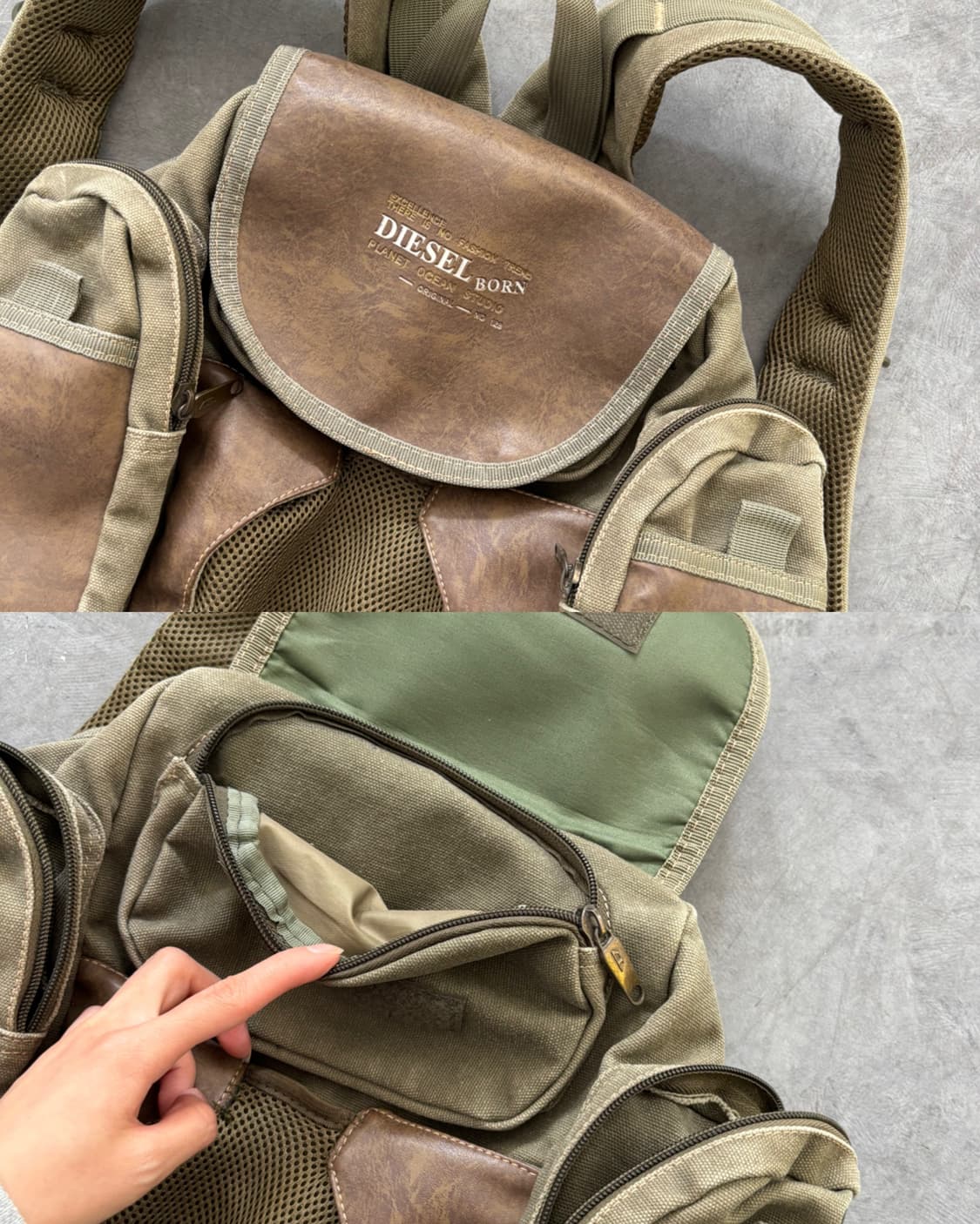 Diesel 디젤 90s 캔버스 레더 밀리터리 백팩  상품이미지9