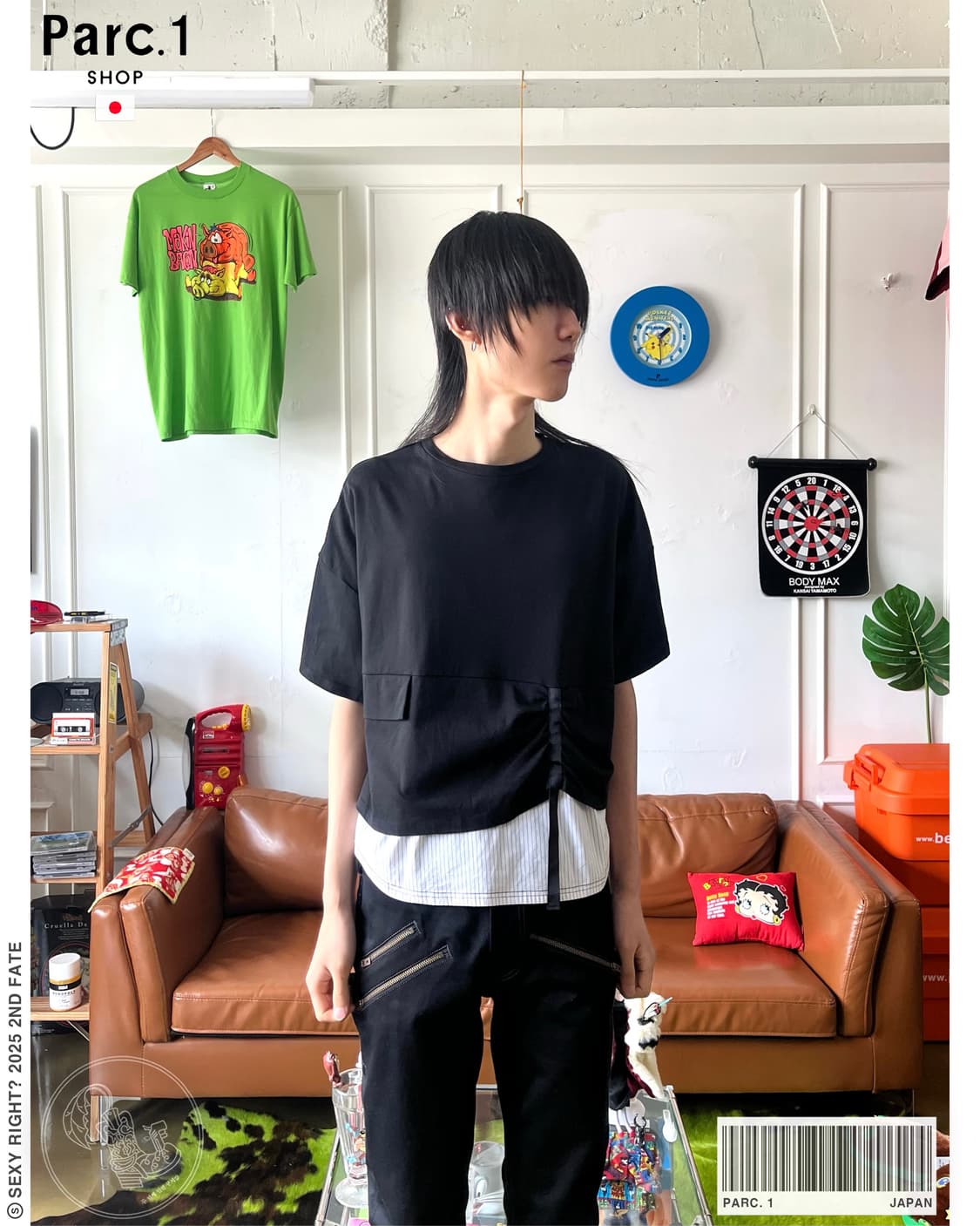 Parc.1 by Japan Stripe Mix Asymmetry Top 상품이미지1