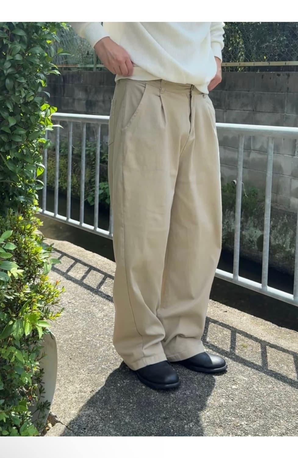 컴팩트 코튼 팬츠 베이지, L 상품이미지5